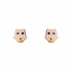 Παιδικά σκουλαρίκια κουκουβάγιες Κ9 με ροζ σμάλτο 046007
