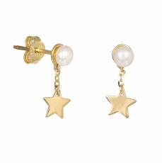 Χρυσά παιδικά σκουλαρίκια αστεράκια Κ14 με μαργαριτάρια 046044