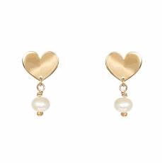 Χρυσά παιδικά σκουλαρίκια καρδούλες Κ14 με μαργαριτάρια 046046