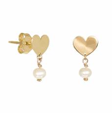 Χρυσά παιδικά σκουλαρίκια καρδούλες Κ14 με μαργαριτάρια 046046