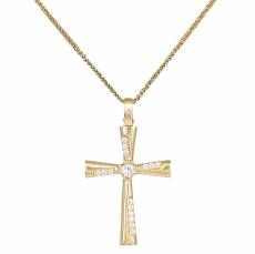 Χρυσός σταυρός με ζιργκόν Κ14 σετ με αλυσίδα 046378C
