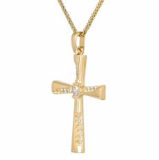 Χρυσός σταυρός με ζιργκόν Κ14 σετ με αλυσίδα 046378C