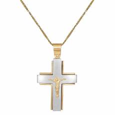 Δίχρωμος ανδρικός σταυρός με τον Εσταυρωμένο Κ14 με αλυσίδα 046435C