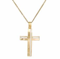Χρυσός σταυρός με ζιργκόν Κ14 με αλυσίδα 046663C