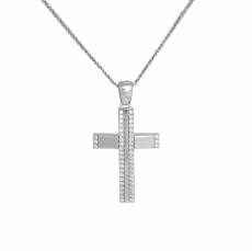 Λευκόχρυσος γυναικείος σταυρός διπλής όψης Κ14 σετ με αλυσίδα 046881C
