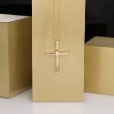 Χρυσός λουστρέ σταυρός με ζιργκόν Κ14 σετ με αλυσίδα 047096