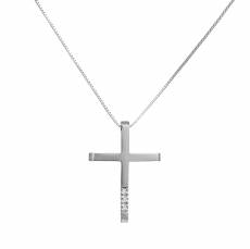 Λευκόχρυσος γυναικείος σταυρός Κ18 με διαμάντια 047350