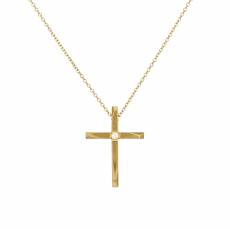 Χρυσός σταυρός με ζιργκόν Κ14 με αλυσίδα 047807