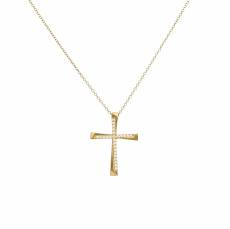 Χρυσός σταυρός Κ14 σετ με αλυσίδα και ζιργκόν 047816