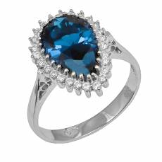 Λευκόχρυσο δαχτυλίδι ροζέτα Κ14 με μπλε πέτρα 048100