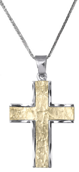 Βαπτιστικοί Σταυροί με Αλυσίδα Ανδρικός δίχρωμος σταυρός c000035 000035C Ανδρικό Χρυσός 14 Καράτια