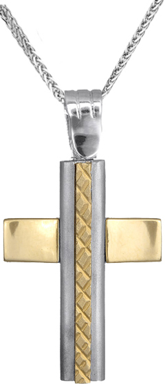 Βαπτιστικοί Σταυροί με Αλυσίδα Ανδρικός δίχρωμος σταυρός Κ14 C001138 001138C Ανδρικό Χρυσός 14 Καράτια