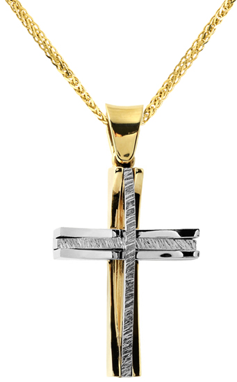 Βαπτιστικοί Σταυροί με Αλυσίδα Ανδρικός δίχρωμος σταυρός Κ18 c001410 001410C Ανδρικό Χρυσός 18 Καράτια