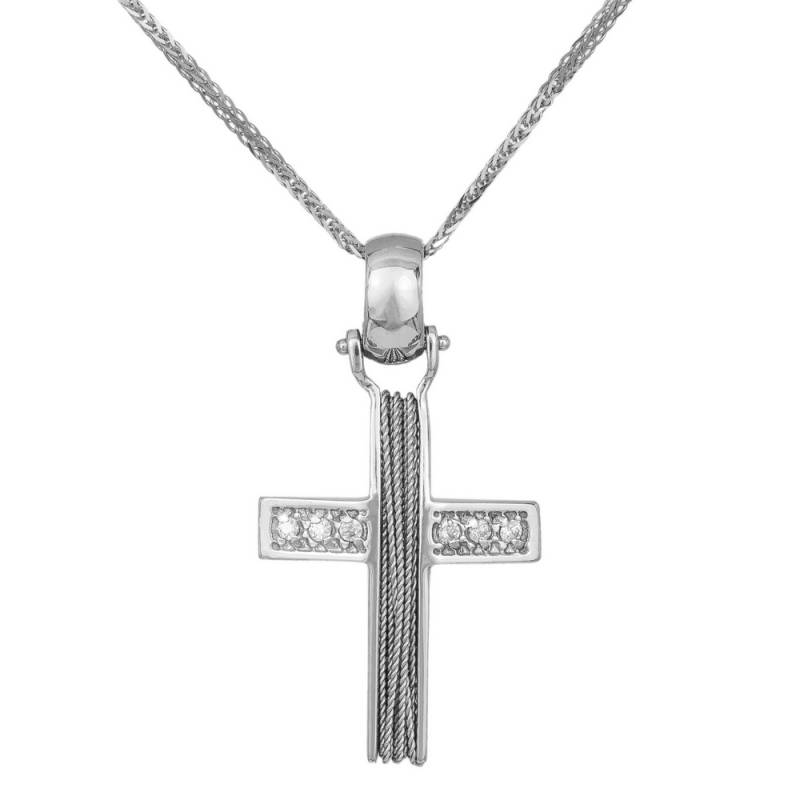Βαπτιστικοί Σταυροί με Αλυσίδα Γυναικείος λευκόχρυσος σταυρός με ζιργκόν Κ14 με αλυσίδα 002071C 002071C Γυναικείο Χρυσός 14 Καράτια
