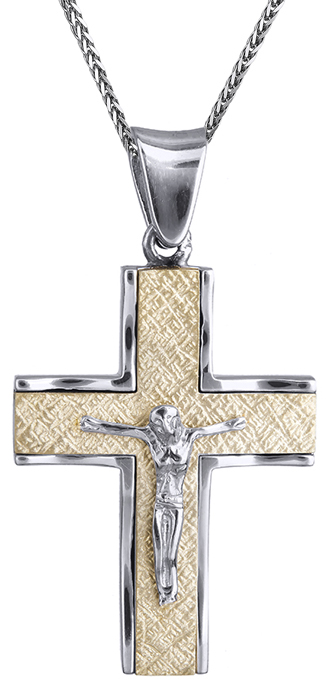 Βαπτιστικοί Σταυροί με Αλυσίδα Ανδρικός δίχρωμος σταυρός με τον Εσταυρωμένο Κ14 C007565 007565C Ανδρικό Χρυσός 14 Καράτια