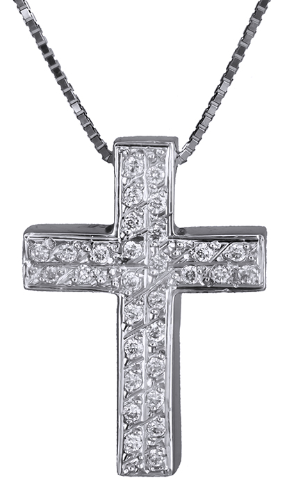 Βαπτιστικοί Σταυροί με Αλυσίδα Λευκόχρυσος σταυρός 18Κ με διαμάντια C011311 011311C Γυναικείο Χρυσός 18 Καράτια