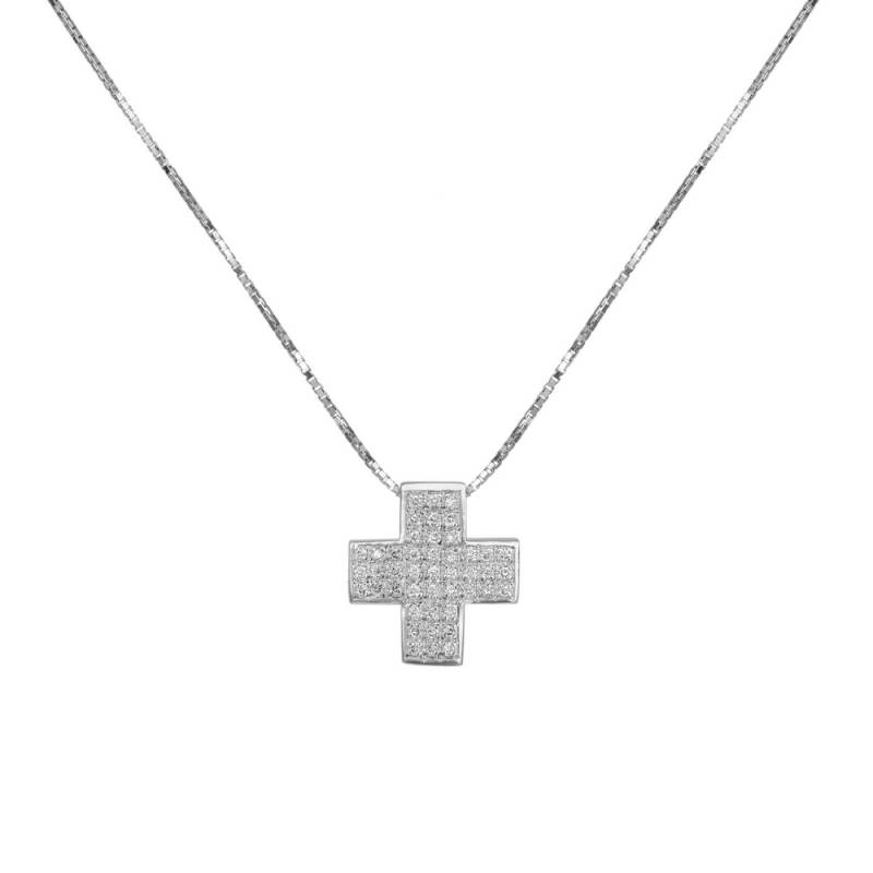 Βαπτιστικοί Σταυροί με Αλυσίδα Λευκόχρυσος σταυρός 18Κ με διαμάντια 011345 011345 Γυναικείο Χρυσός 18 Καράτια
