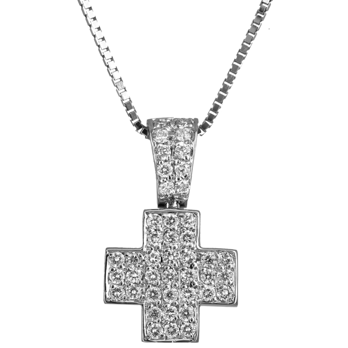 Βαπτιστικοί Σταυροί με Αλυσίδα Λευκόχρυσος σταυρός 18Κ με brilliant 011347c Γυναικείο Χρυσός 18 Καράτια