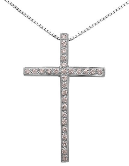 Βαπτιστικοί Σταυροί με Αλυσίδα Λευκόχρυσος σταυρός 18Κ με brilliant 011396 Γυναικείο Χρυσός 18 Καράτια