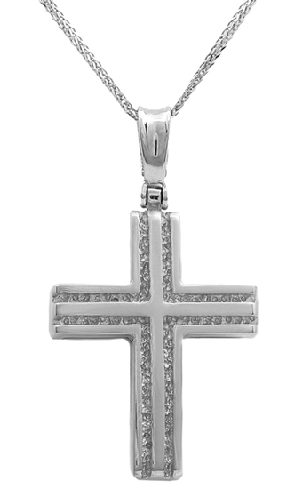 Βαπτιστικοί Σταυροί με Αλυσίδα Λευκόχρυσος σταυρός 14Κ με αλυσίδα 011516C Ανδρικό Χρυσός 14 Καράτια