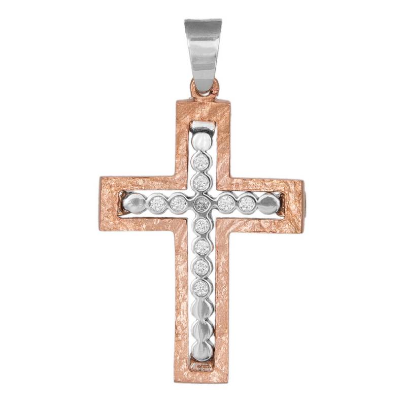 Σταυροί Βάπτισης - Αρραβώνα Ροζ Gold σταυρός Κ14 με πέτρες ζιργκόν14Κ 012968 Γυναικείο Χρυσός 14 Καράτια