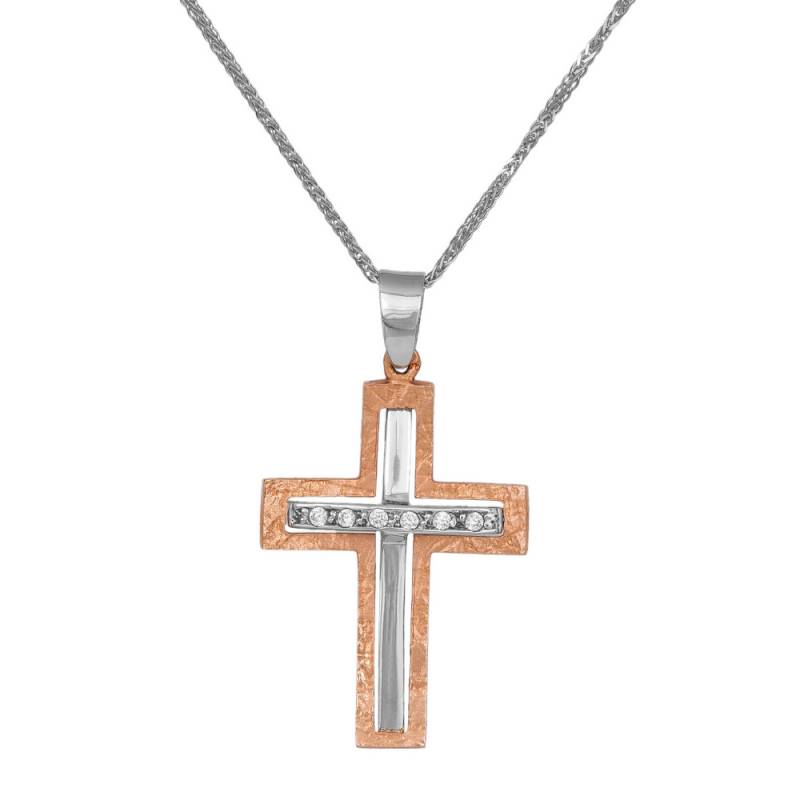 Βαπτιστικοί Σταυροί με Αλυσίδα Ροζ χρυσός σταυρός 14Κ με αλυσίδα 012970C Γυναικείο Χρυσός 14 Καράτια