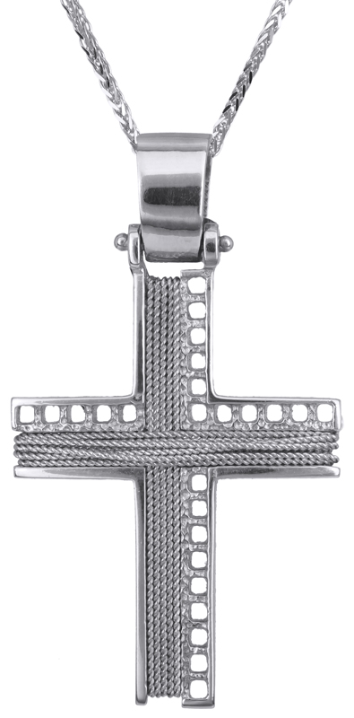 Βαπτιστικοί Σταυροί με Αλυσίδα Λευκόχρυσος ανδρικός σταυρός Κ14 C014280 014280C Ανδρικό Χρυσός 14 Καράτια