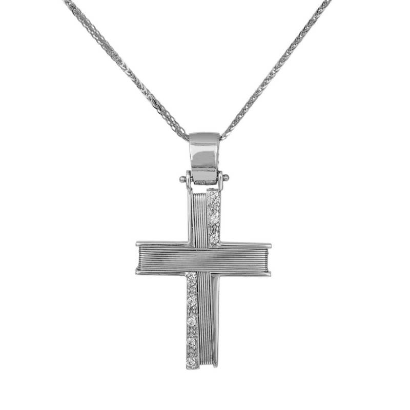 Βαπτιστικοί Σταυροί με Αλυσίδα Λευκός Χειροποίητος Σταυρός με Αλυσίδα 14Κ 014368C Γυναικείο Χρυσός 14 Καράτια