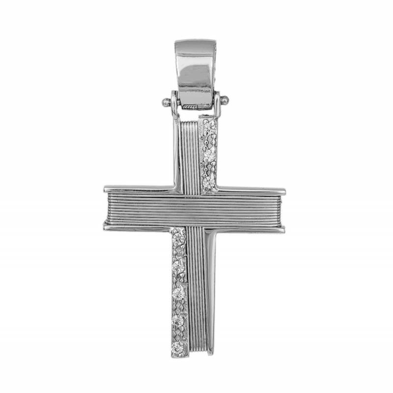 Σταυροί Βάπτισης - Αρραβώνα Λευκός Συρματερός Σταυρός με Πέτρες 014368 014368 Γυναικείο Χρυσός 14 Καράτια