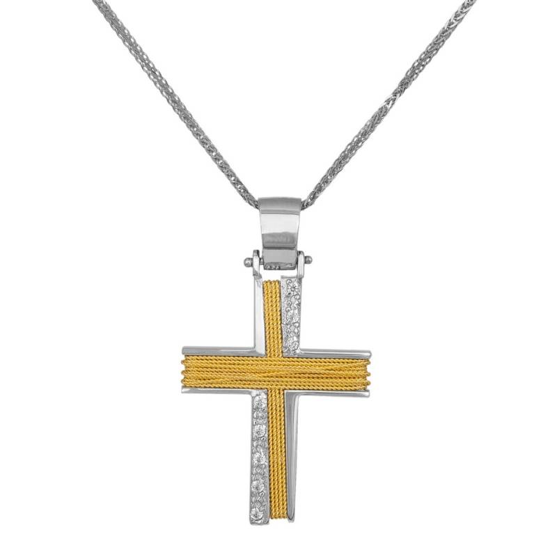 Βαπτιστικοί Σταυροί με Αλυσίδα Δίχρωμος χειροποίητος σταυρός με σύρμα Κ14 014371C 014371C Γυναικείο Χρυσός 14 Καράτια