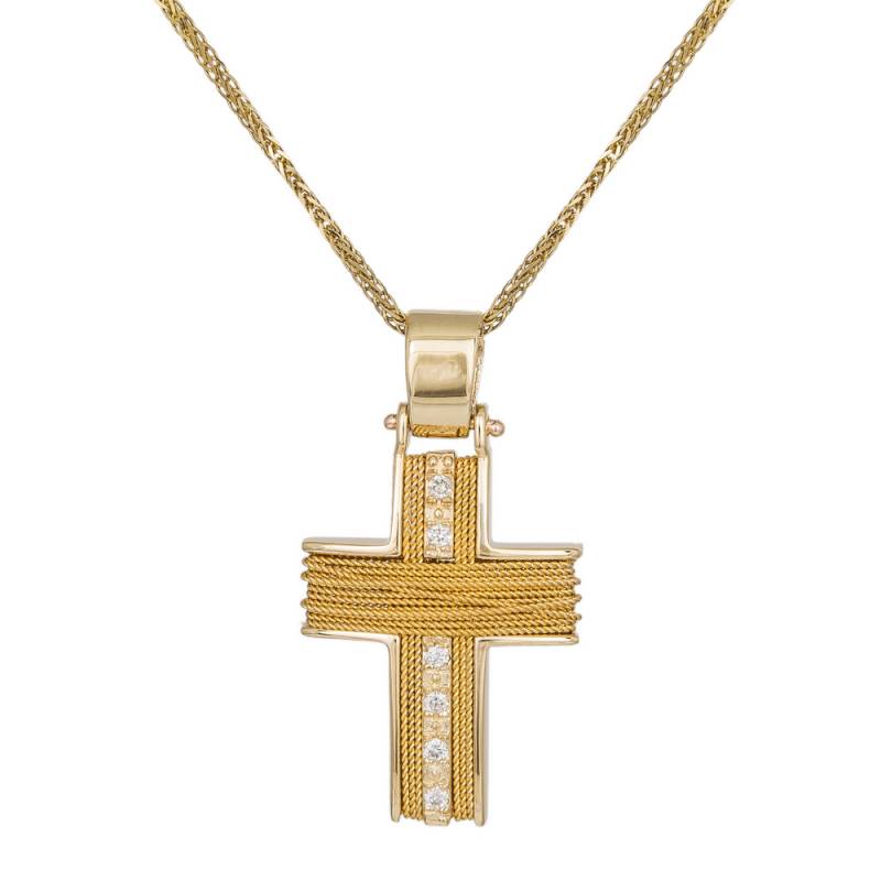 Βαπτιστικοί Σταυροί με Αλυσίδα Γυναικείος σταυρός με διαμάντια C015037 015037C Γυναικείο Χρυσός 18 Καράτια