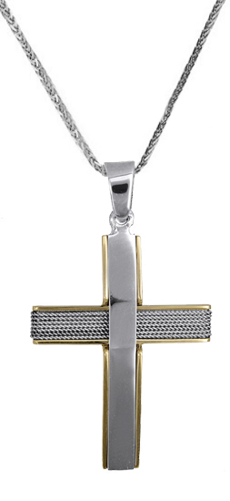 Βαπτιστικοί Σταυροί με Αλυσίδα Ανδρικός δίχρωμος σταυρός c017606 017606C Ανδρικό Χρυσός 14 Καράτια