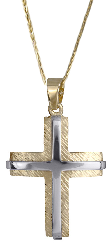 Βαπτιστικοί Σταυροί με Αλυσίδα Ανδρικός σταυρός δίχρωμος 14Κ c018016 018016C Ανδρικό Χρυσός 14 Καράτια