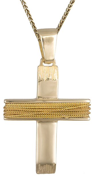 Βαπτιστικοί Σταυροί με Αλυσίδα Χρυσός σταυρός αντρικός Κ14 με καδένα C019281 019281C Ανδρικό Χρυσός 14 Καράτια