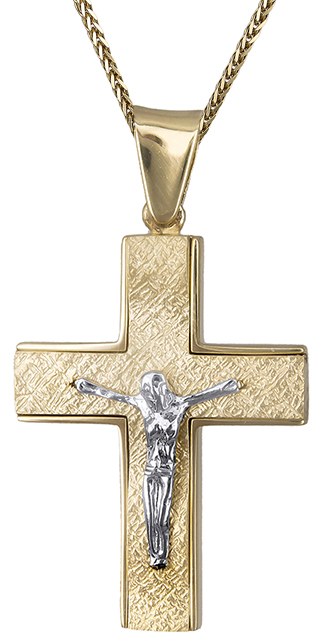 Βαπτιστικοί Σταυροί με Αλυσίδα Ανδρικός δίχρωμος σταυρός 14Κ C019453 019453C Ανδρικό Χρυσός 14 Καράτια