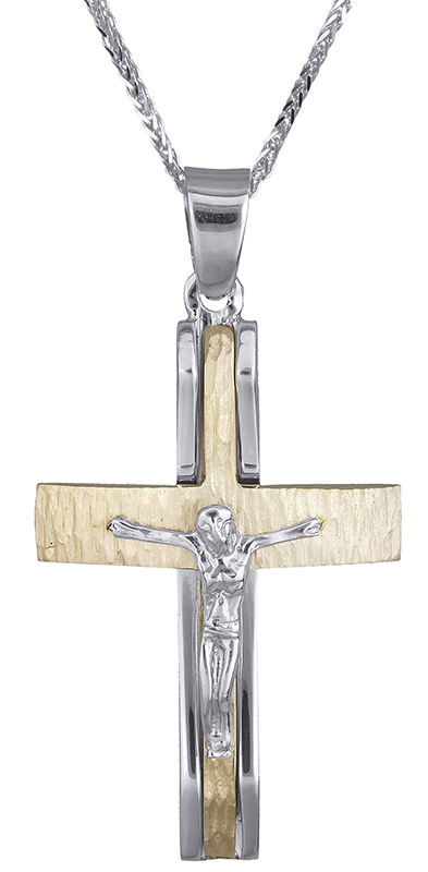 Βαπτιστικοί Σταυροί με Αλυσίδα Δίχρωμος σταυρός με καδένα 14Κ C020646 020646C Ανδρικό Χρυσός 14 Καράτια