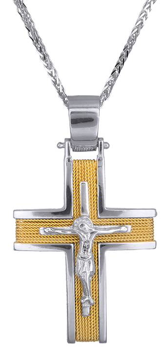 Βαπτιστικοί Σταυροί με Αλυσίδα Συρματερός σταυρός K14 με αλυσίδα C020947 020947C Ανδρικό Χρυσός 14 Καράτια
