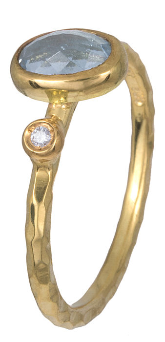 Δαχτυλίδι με aquamarine και διαμαντάκι Κ18 021079 021079 Χρυσός 18 Καράτια