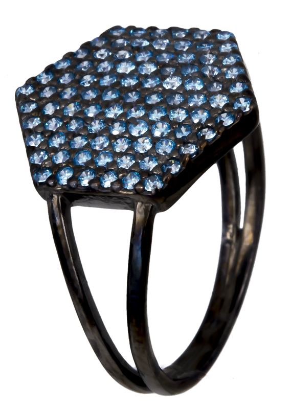 Γυναικείο δαχτυλίδι πολύγωνο με μπλε ζιργκόν 021152 021152 Ασήμι