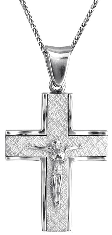 Βαπτιστικοί Σταυροί με Αλυσίδα Λευκόχρυσος σταυρός με καδένα Κ14 C021598 021598C Ανδρικό Χρυσός 14 Καράτια