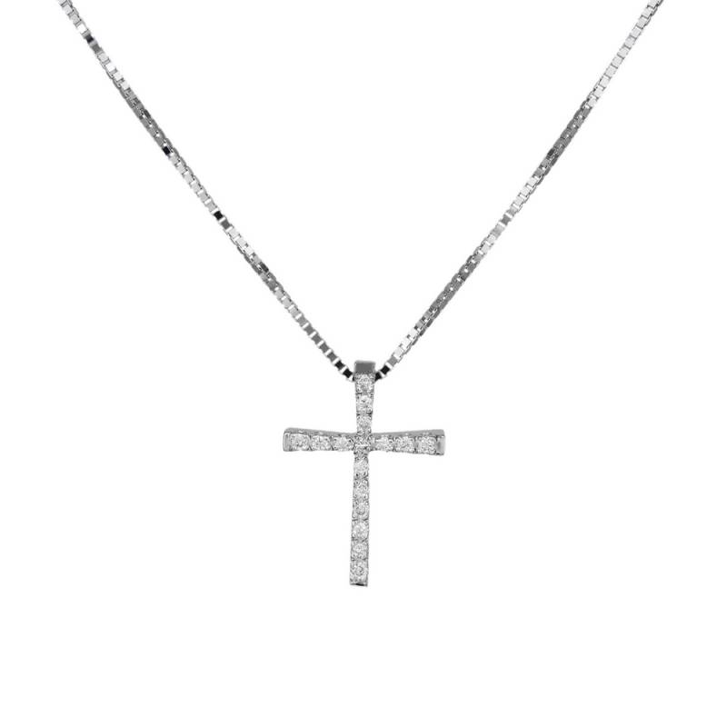 Βαπτιστικοί Σταυροί με Αλυσίδα Γυναικείος σταυρός λευκόχρυσος 18Κ με διαμάντια 021728 021728 Γυναικείο Χρυσός 18 Καράτια