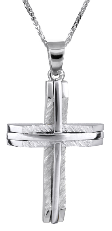 Βαπτιστικοί Σταυροί με Αλυσίδα Λευκόχρυσος σταυρός με καδένα Κ14 C022056 022056C Ανδρικό Χρυσός 14 Καράτια