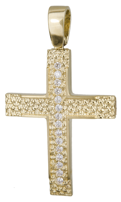Σταυροί Βάπτισης - Αρραβώνα Ανάγλυφος σταυρός με πέτρες Κ14 022139 022139 Γυναικείο Χρυσός 14 Καράτια