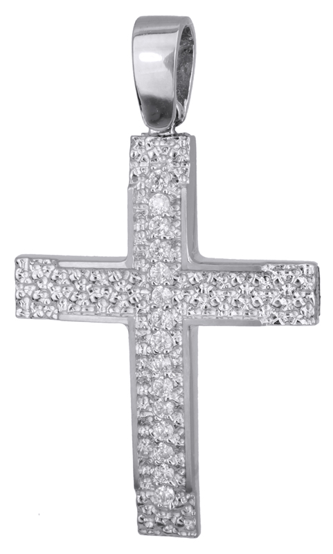 Σταυροί Βάπτισης - Αρραβώνα Ανάγλυφος λευκόχρυσος σταυρός Κ14 022141 022141 Γυναικείο Χρυσός 14 Καράτια