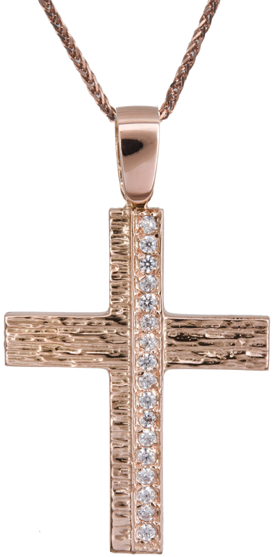 Βαπτιστικοί Σταυροί με Αλυσίδα Γυναικείος ροζ gold σταυρός 14Κ C022150 022150C Γυναικείο Χρυσός 14 Καράτια