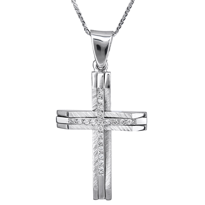 Βαπτιστικοί Σταυροί με Αλυσίδα Γυναικείος λευκόχρυσος σταυρός με διαμάντια Κ18 C022402 022402C Γυναικείο Χρυσός 18 Καράτια