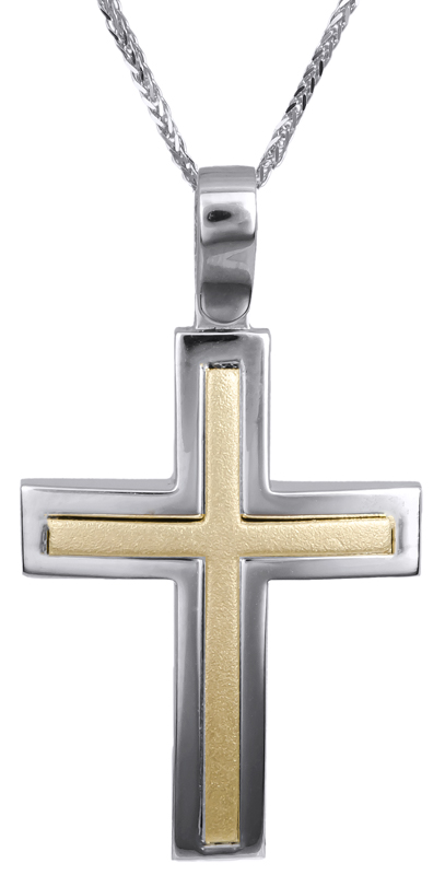 Βαπτιστικοί Σταυροί με Αλυσίδα Αντρικός δίχρωμος σταυρός 14Κ C022621 022621C Ανδρικό Χρυσός 14 Καράτια