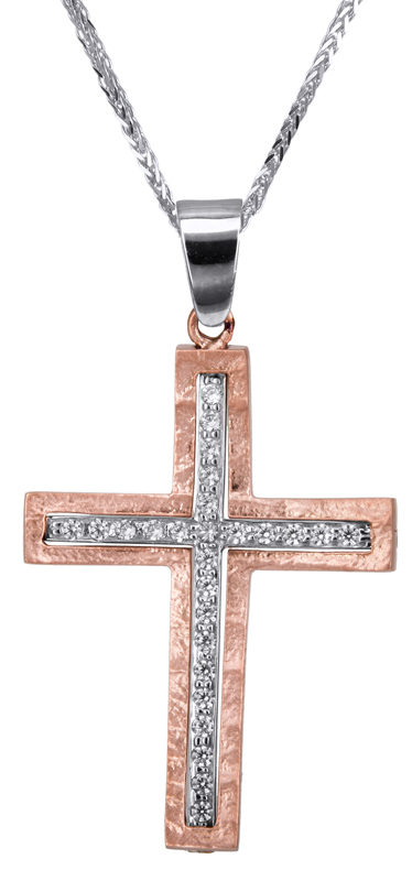 Βαπτιστικοί Σταυροί με Αλυσίδα Δίχρωμος σταυρός βάπτισης για κορίτσι 14Κ C022809 022809C Γυναικείο Χρυσός 14 Καράτια