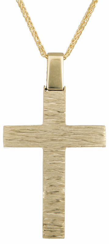 Βαπτιστικοί Σταυροί με Αλυσίδα Ανάγλυφος σταυρός Κ18 με αλυσίδα C023584 023584C Ανδρικό Χρυσός 18 Καράτια