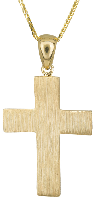 Βαπτιστικοί Σταυροί με Αλυσίδα Ανάγλυφος σταυρός για αγόρι Κ14 C023490 023490C Ανδρικό Χρυσός 14 Καράτια